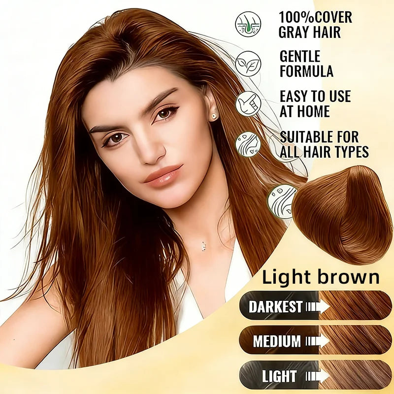 YUITIKUE Light Brown Hair Dye Shampoo 100ml - 3-in-1 Gray Coverage Natural Instant Hair Color Shampoo