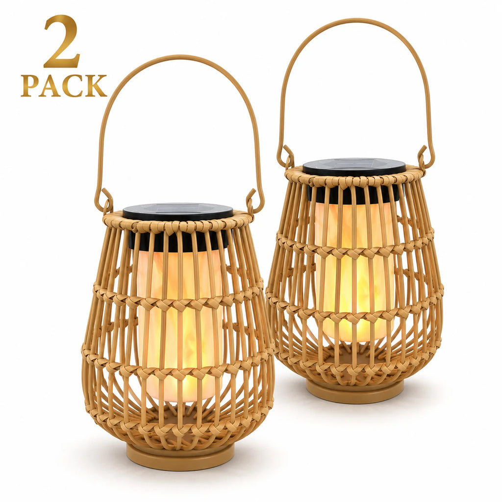 2 Pack Solar Lanterns Outdoor, Handwoven Waterproof Hanging Rattan Solar Lights Gifts for Women Christmas Birthday Lamp Lights, Decoration for Outside Yard Garden Porch Patio Trees Lawn Pathway