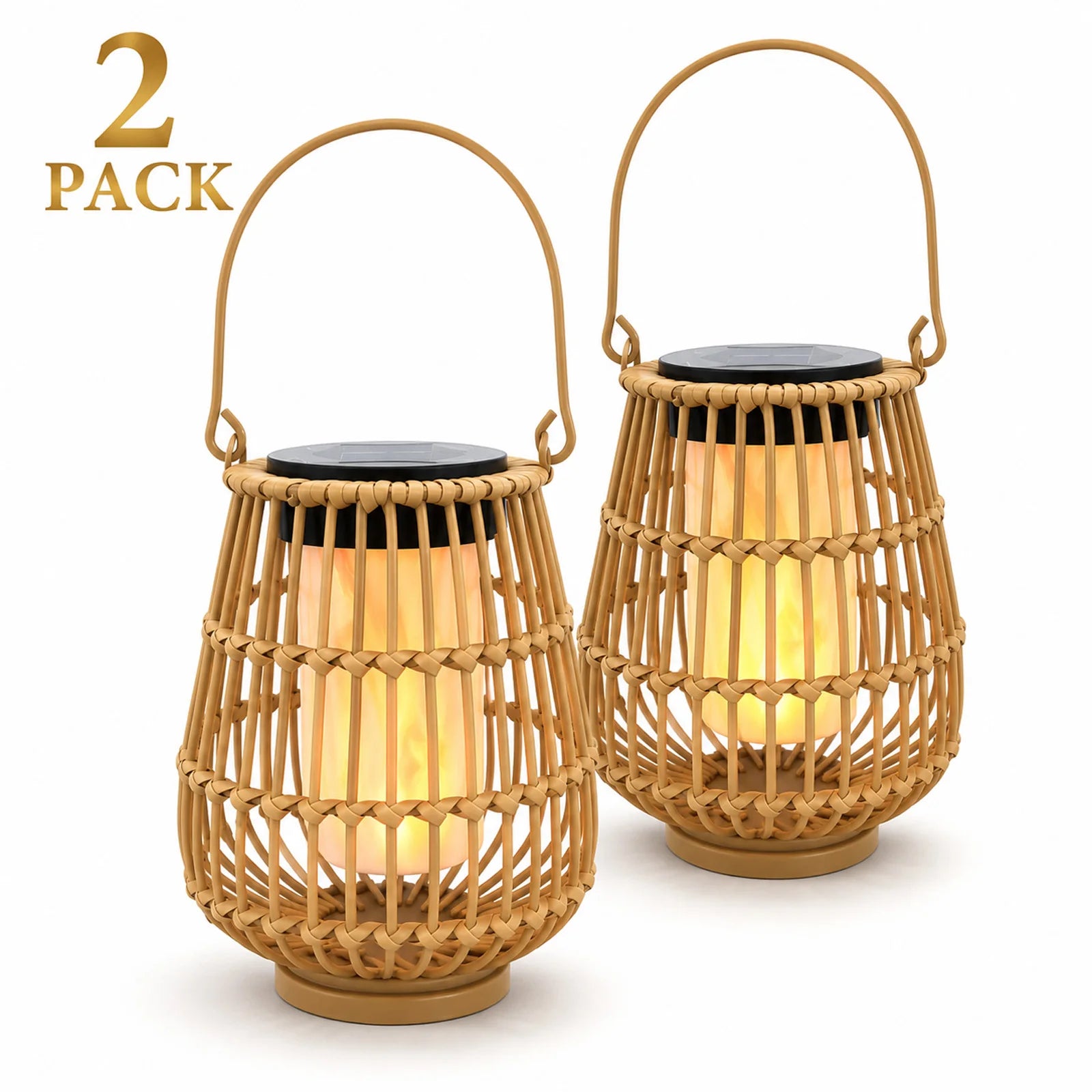2 Pack Solar Lanterns Outdoor, Handwoven Waterproof Hanging Rattan Solar Lights Gifts for Women Christmas Birthday Lamp Lights, Decoration for Outside Yard Garden Porch Patio Trees Lawn Pathway