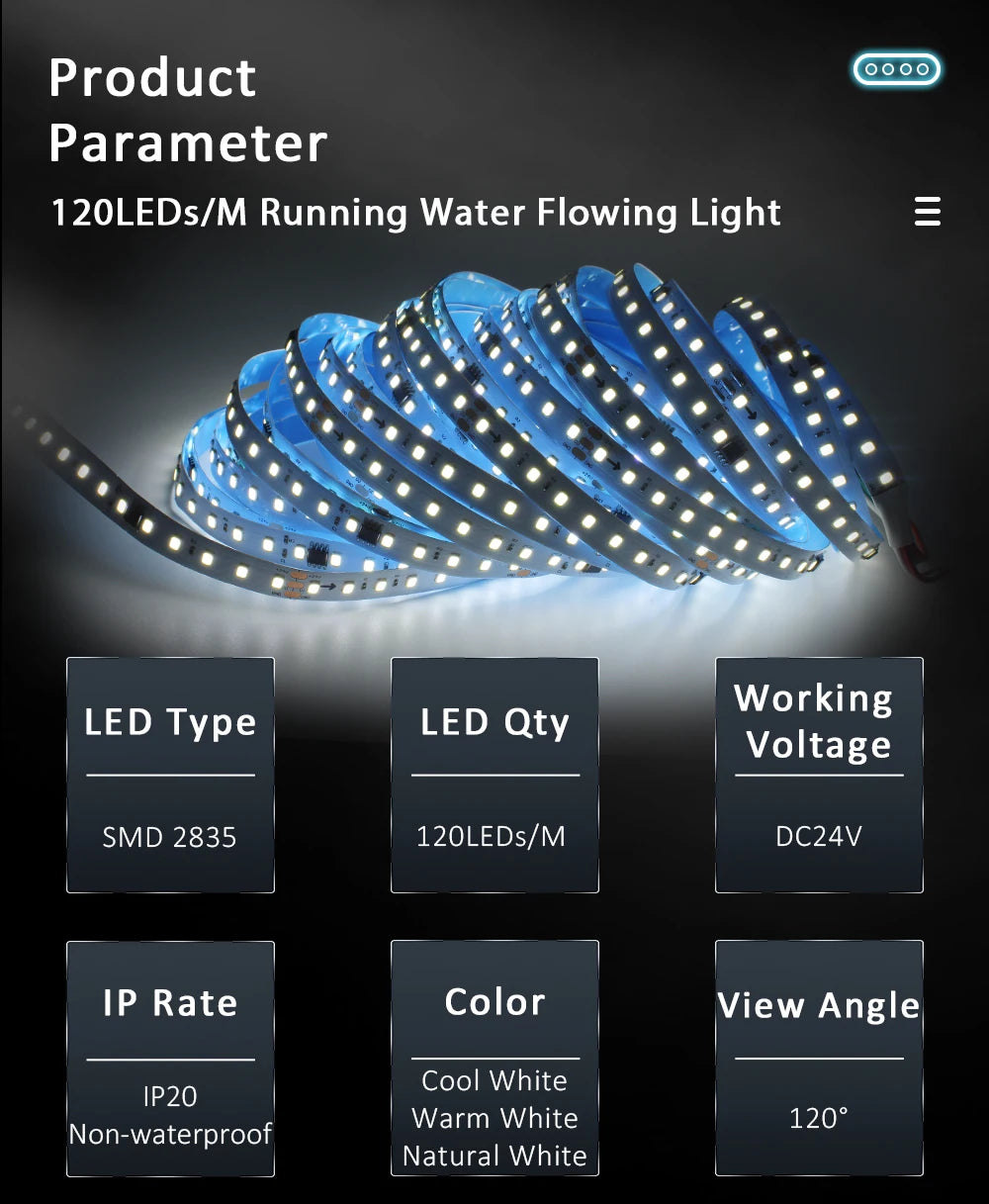 24V Running Water Flowing LED Strip Light 2in 1 PIR Motion Sensor Stair Controller for WS2811 Pixel Chasing Effect Tape Lamp
