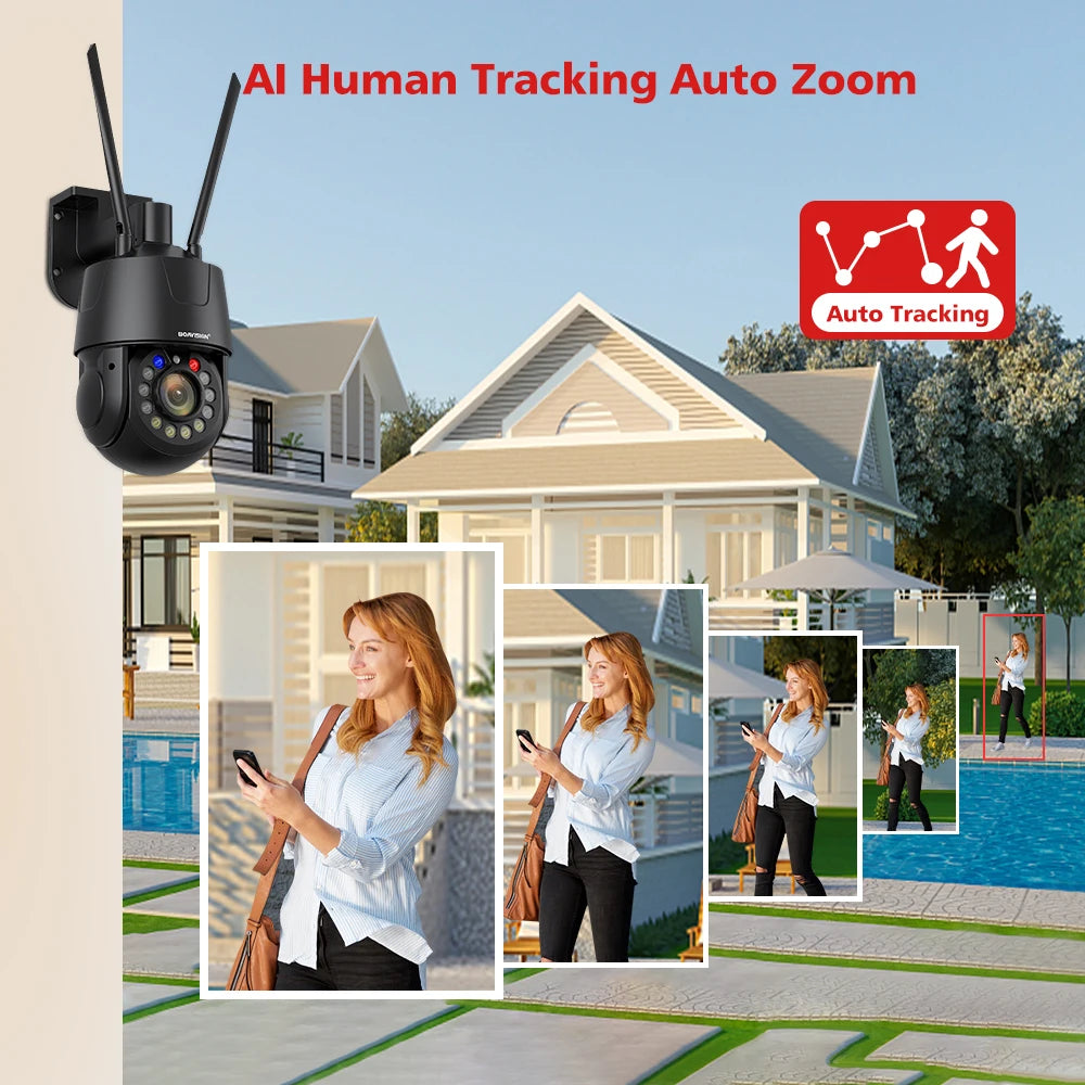 Outdoor Surveillance Camera WIFI 4G POE 8MP 5MP 30X Optical Zoom AI Auto Tracking 150M IR Distance Metal PTZ Security Camera