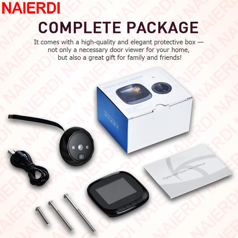 NAIERDI 2.4" LCD Smart Doorbell Camera, Electronic Digital Peephole Viewer with Night Vision Photo Recording Door Hardware