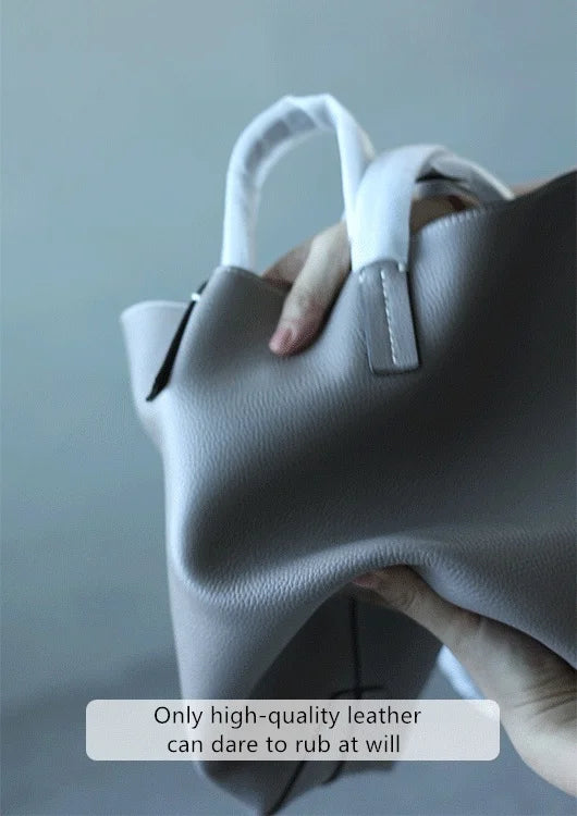 Women Luxury Genuine Leather Tote Soft Cowhide Handbag Two Sides Available Using Shoulder Bags Versatile And Durable