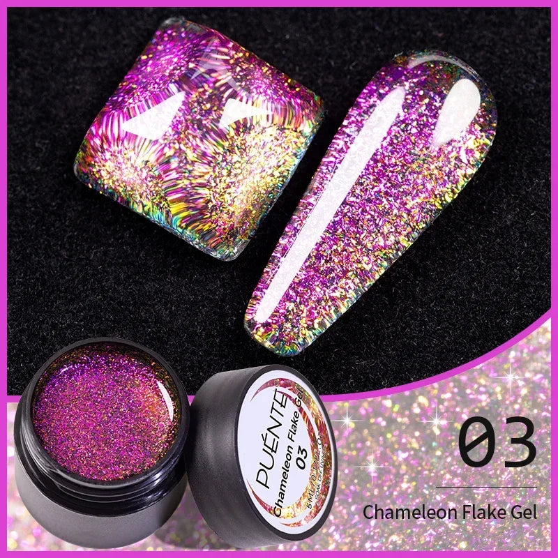 3D Sculpture Gel Nail Polish 15ml - Professional Soak Off Formula Permanent Makeup Machines Chameleon Flake 03 Tidesmit