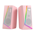 Redragon GS520 RGB Desktop Speakers, 2.0 Channel PC Stereo Speaker with 6 Colorful LED Modes, Enhanced Sound, White/Pink