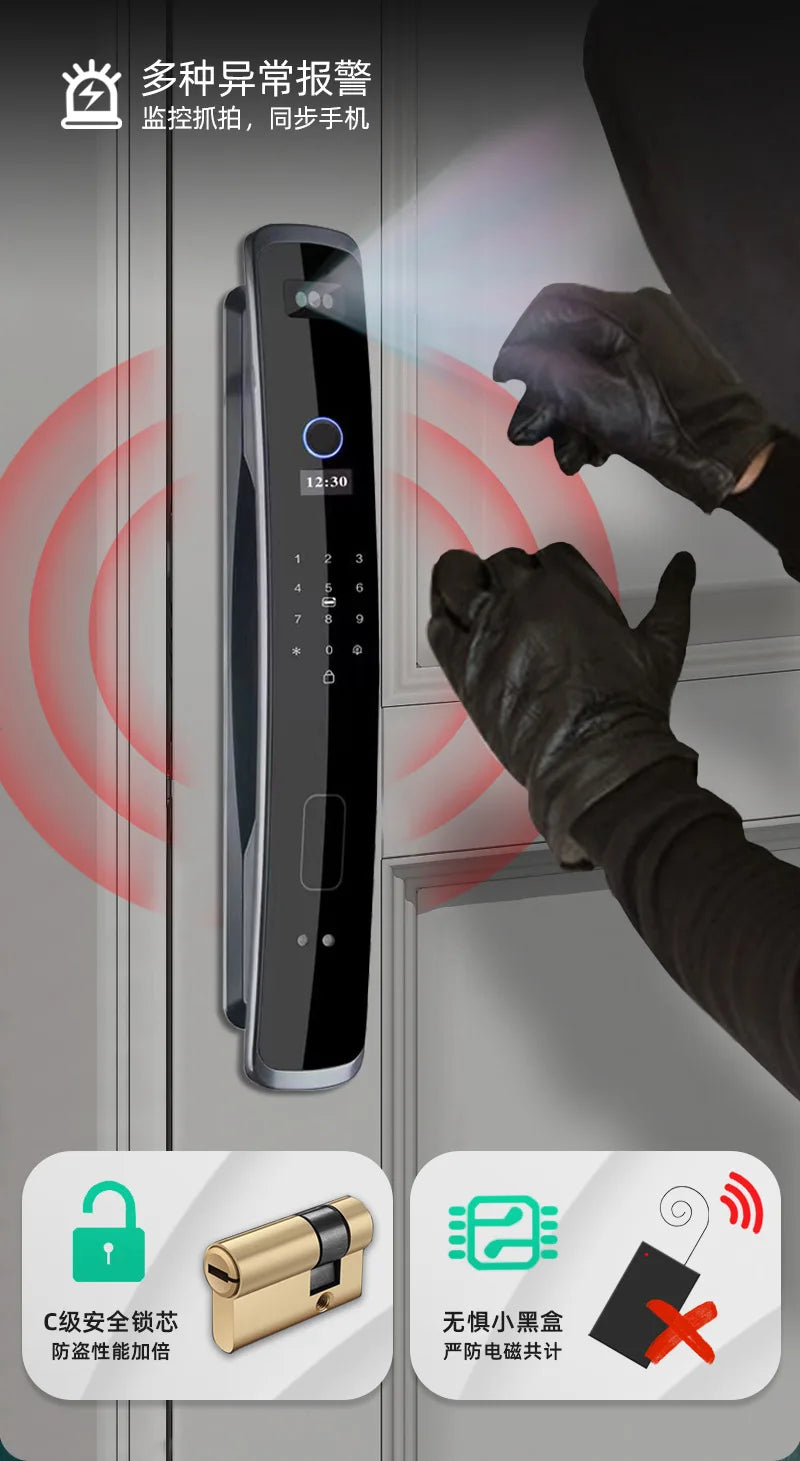Smart, fingerprint lock with surveillance camera, home security door, automatic electronic password door lock
