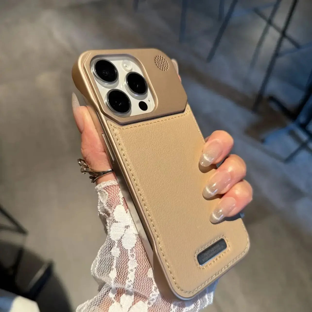 iPhone 15 Leather Aromatherapy Case with Magnetic MagSafe Protection Gold Tidesmit