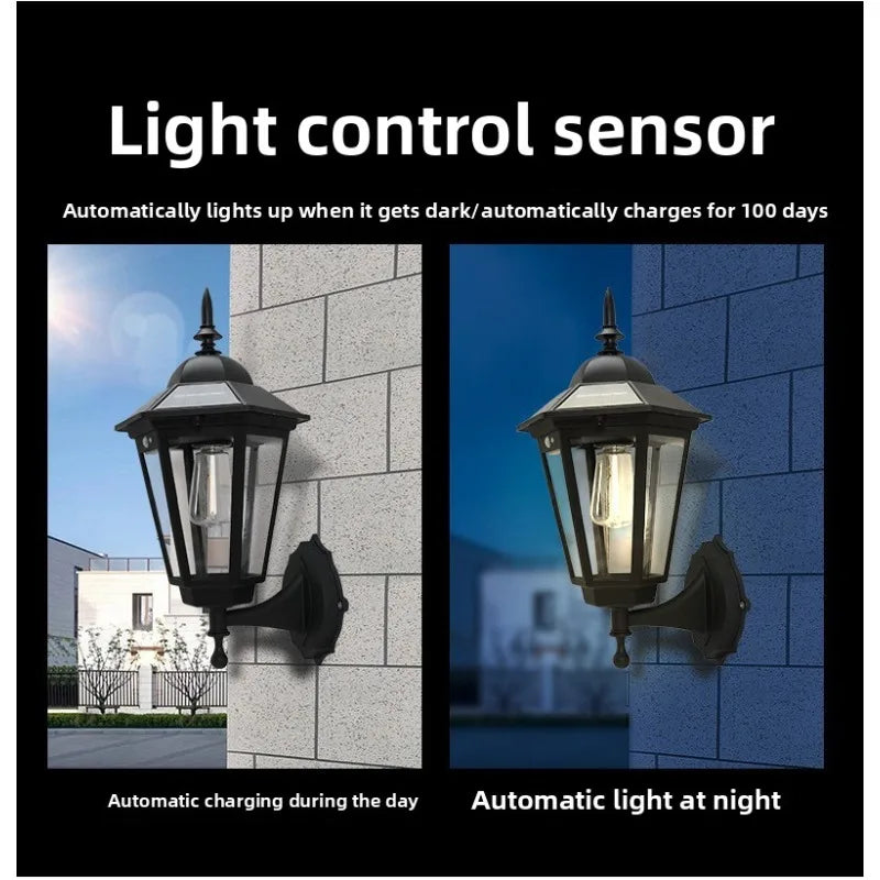Outdoor Solar Wall Light for Courtyard, Corridor & Passageway - Motion Sensor, European Retro Style, Waterproof