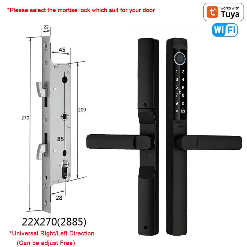 Tuya App Smart Door Lock Waterproof Fingerprint Password Card Bridge-Cut For Outdoor Pull Push Sliding Grille Door