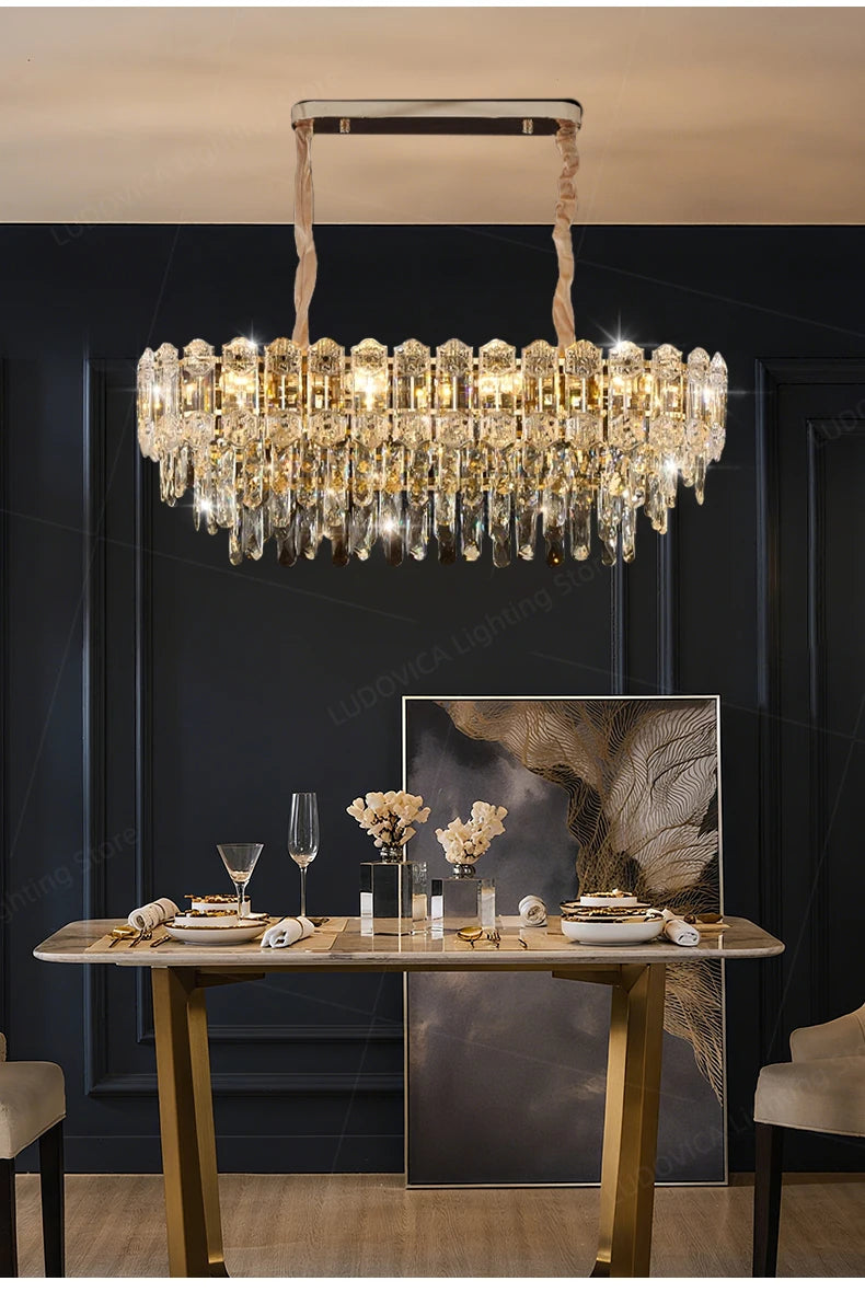 Modern Crystal LED Chandelier for High Ceilings - Adjustable Light Tidesmit