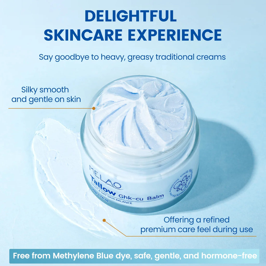 Grass-Fed Blue Balm Moisturizer with GHK-Cu Copper Peptides & Beef Tallow:Calendula Natural Skincare Care for Mature Dry Skin