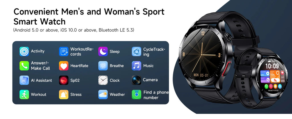 Marsyu AI-GPT Nursing Grade Health Smart Watch Body Fat Uric Acid ECG+PPG Body Fat BP HD Call Sports Smart Watch For Men Women