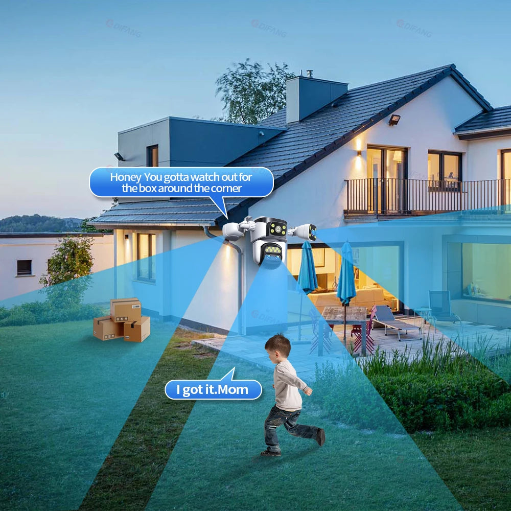 10K Outdoor 10X Optics Zoom WiFi6 Camera 20MP Three screen Four Len PTZ Automatic Tracking 6K Dual Lens Waterproof Security CCTV