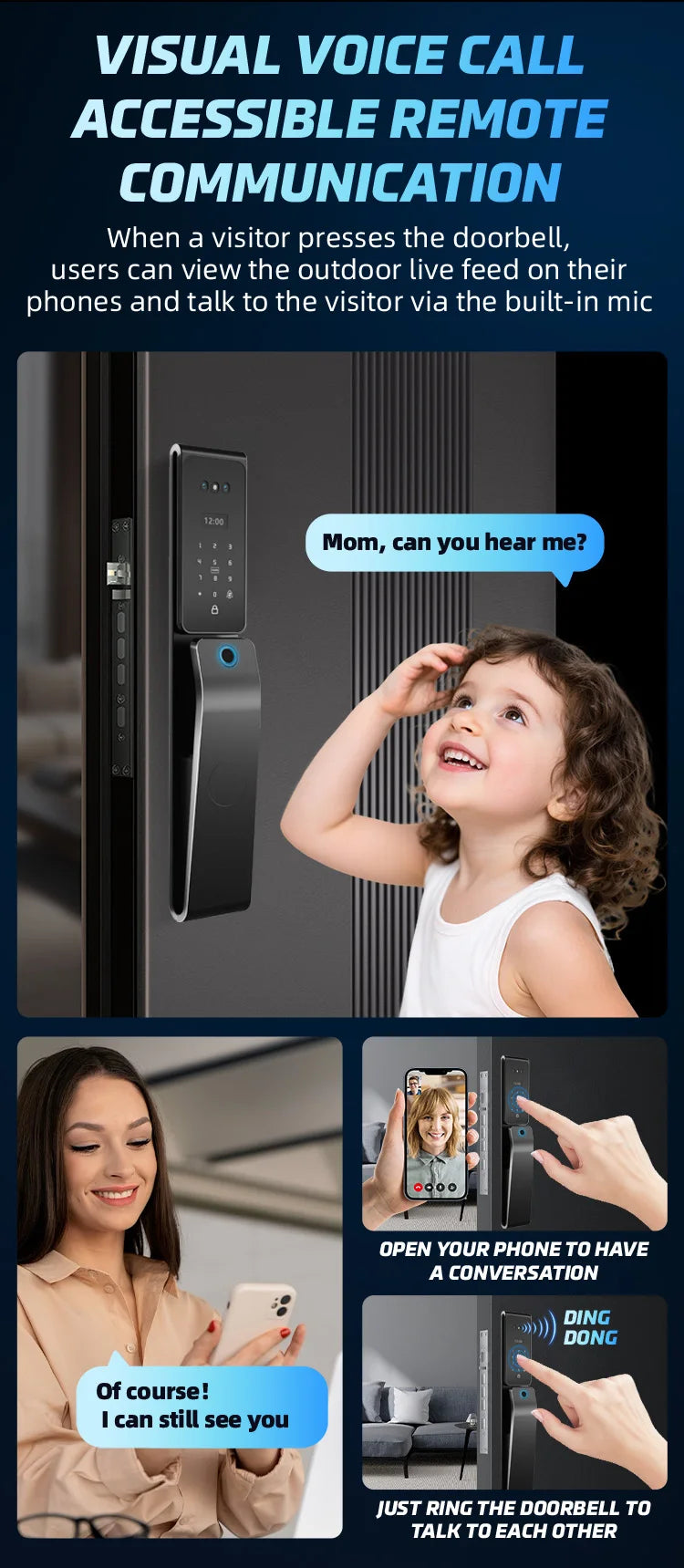 Tuya App Smart Lock with HD Camera Monitoring Face Recognition Multi-language Voice Multi-function Security Door Lock for Home