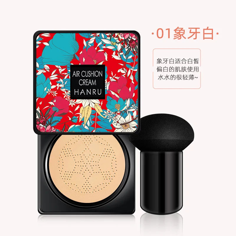 Tidesmit Mushroom Air Cushion BB cream texture close-up showing moisturizing foundation coverage and plant extracts