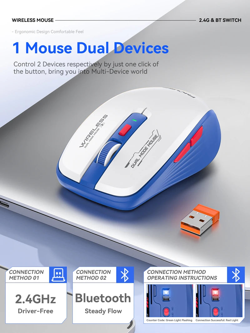 M303L Bluetooth Wireless Mouse 2.4G Dual Mode 1600 DPI Silent Tablet Notebook PC Office Portable Mouse For Android ios