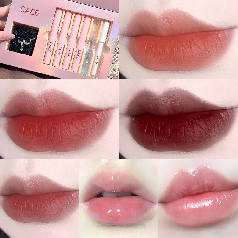 Tidesmit 6-piece matte liquid lipstick and plumper gift set shade swatch detail view