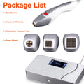 Korean Dot Matrix RF skin lifting device with main control unit, fractional handle, and three interchangeable heads.