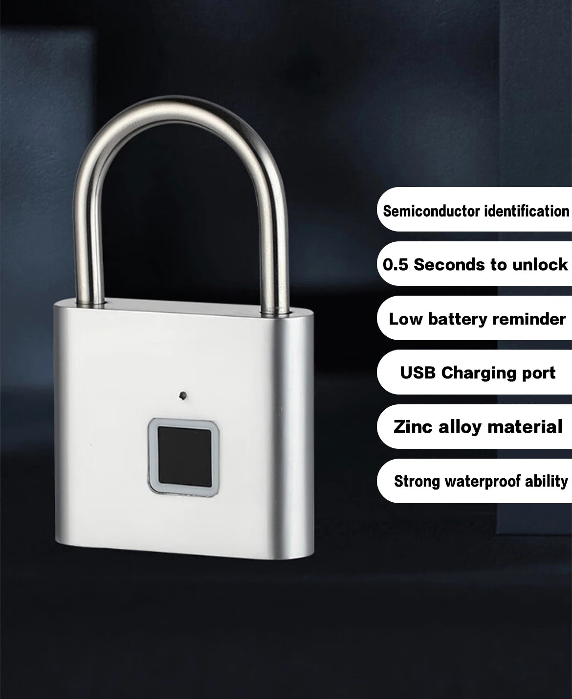 CDOK P2 Fingerprint Padlock, Built-in Rechargeable Battery, Outdoor Waterproof, Easy to Use