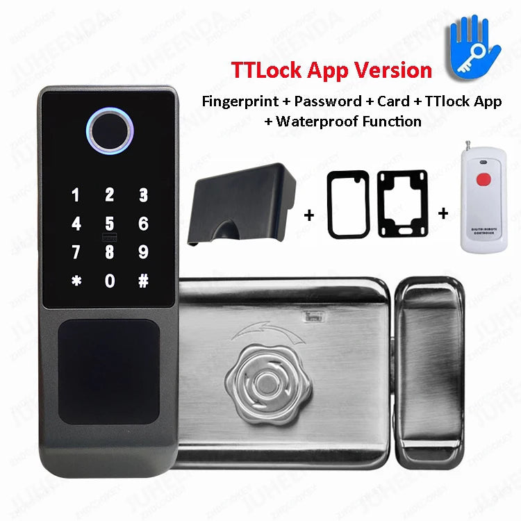 Tidesmit smart lock with camera featuring fingerprint, RFID, passcode, and Tuya WiFi remote app control.