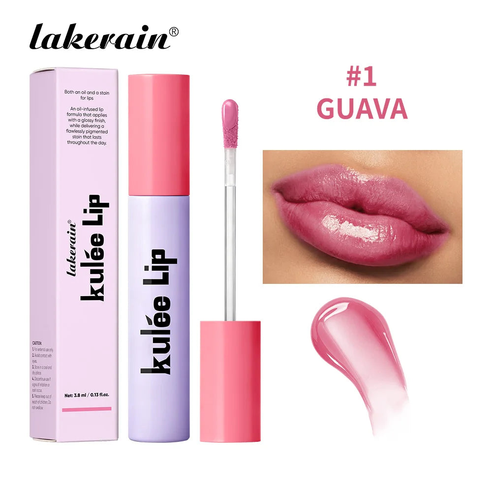 Lakerain Kulfée Lip Oil in #1 Guava: moisturizing, non-sticky pink lip gloss with a smooth, glossy finish on lips.