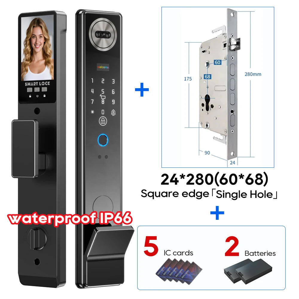 SANKESONG Smart Lock Real Time Intercom Wifi Camera Fingerprint Intelligent Palm Vein 3D Face Recognition Door Lock  DualBattery