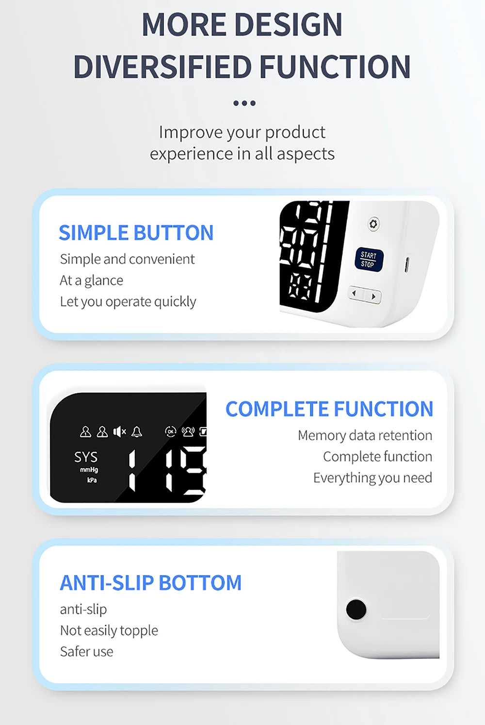Automatic Digital Blood Pressure Monitor Upper Arm with Arrhythmia Detection 36cm Adjustable Cuff LED Display Health Tonometer