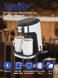 Sonifer 450W drip coffee maker in white and black, 480ml capacity, features stainless steel accents and two mugs.