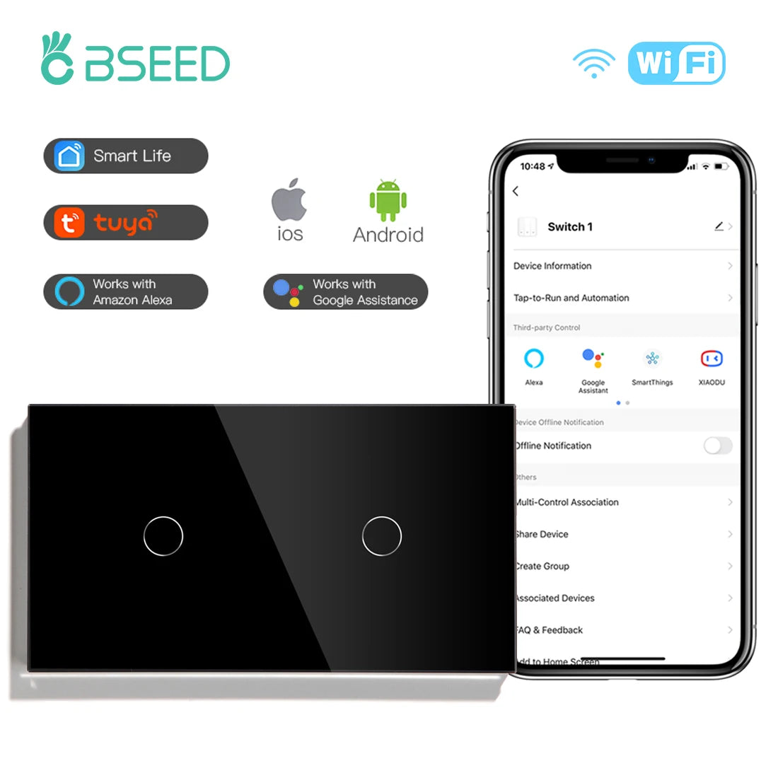 Wifi Smart Light Switch | 1-3 Gang Touch Control | Alexa & Google Compatible 1G 1G Switch EU standard Tidesmit