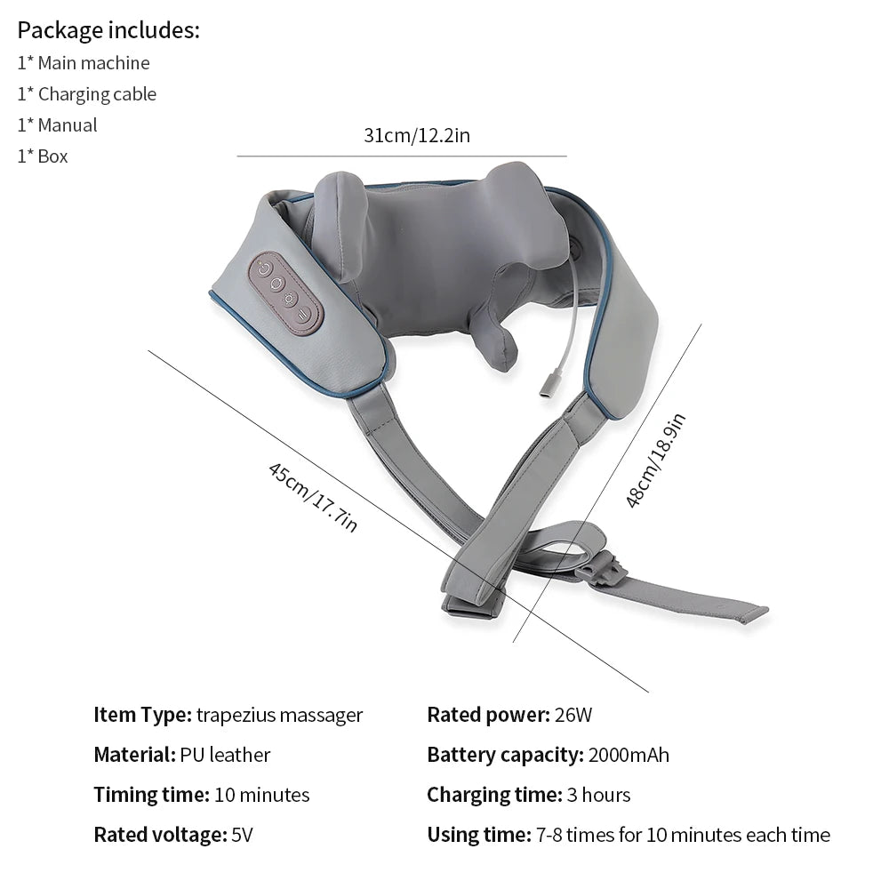 Electric Neck and Shoulder Massager - Cordless Deep Tissue Heat Therapy Body Shaping Massage Equipment Tidesmit