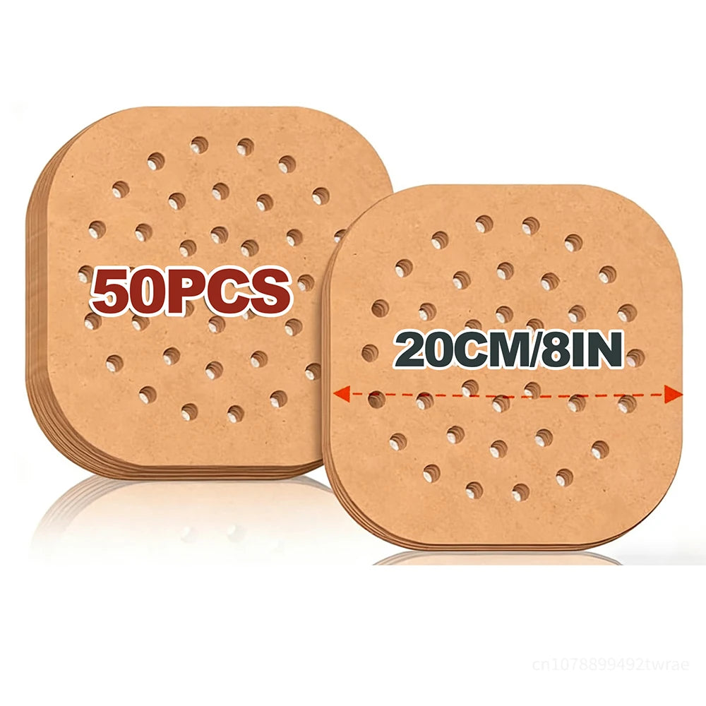 Air Fryer Paper Disposable Air Fryer Parchment Paper Liners Non-Stick Steamer Liners for Oven Microwave Steaming Basket