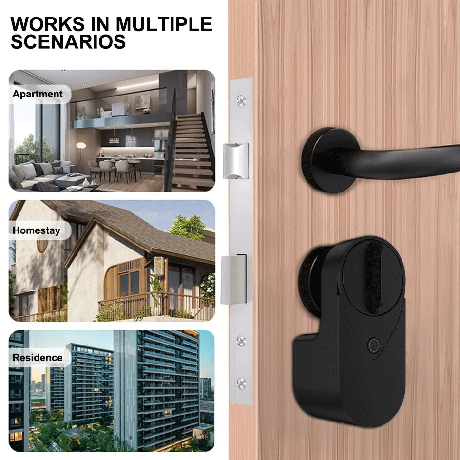 New RAYKUBE EG One Tuya BLE Smart Lock + Wireless Fingerprint and PIN Pad FP01 Bundle – Drill-free, Easy Installation