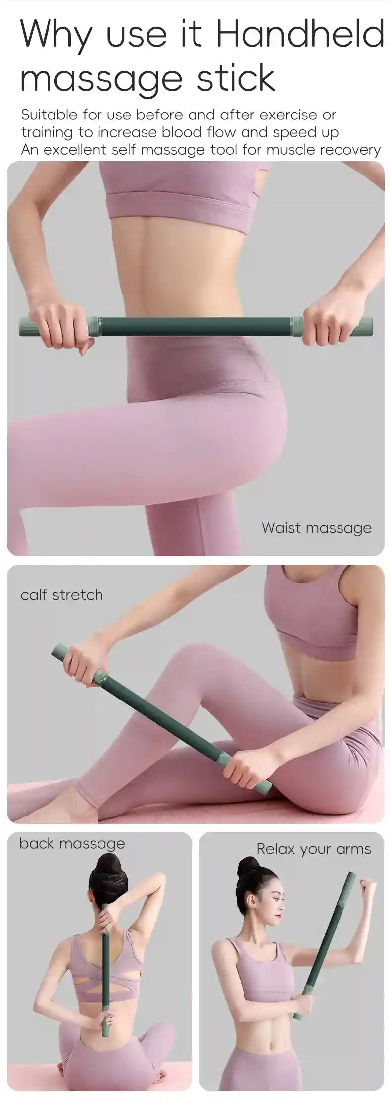 Massage Stick Roller for Deep Tissue Muscle Relief - 58cm Tidesmit Massage Roller Tidesmit