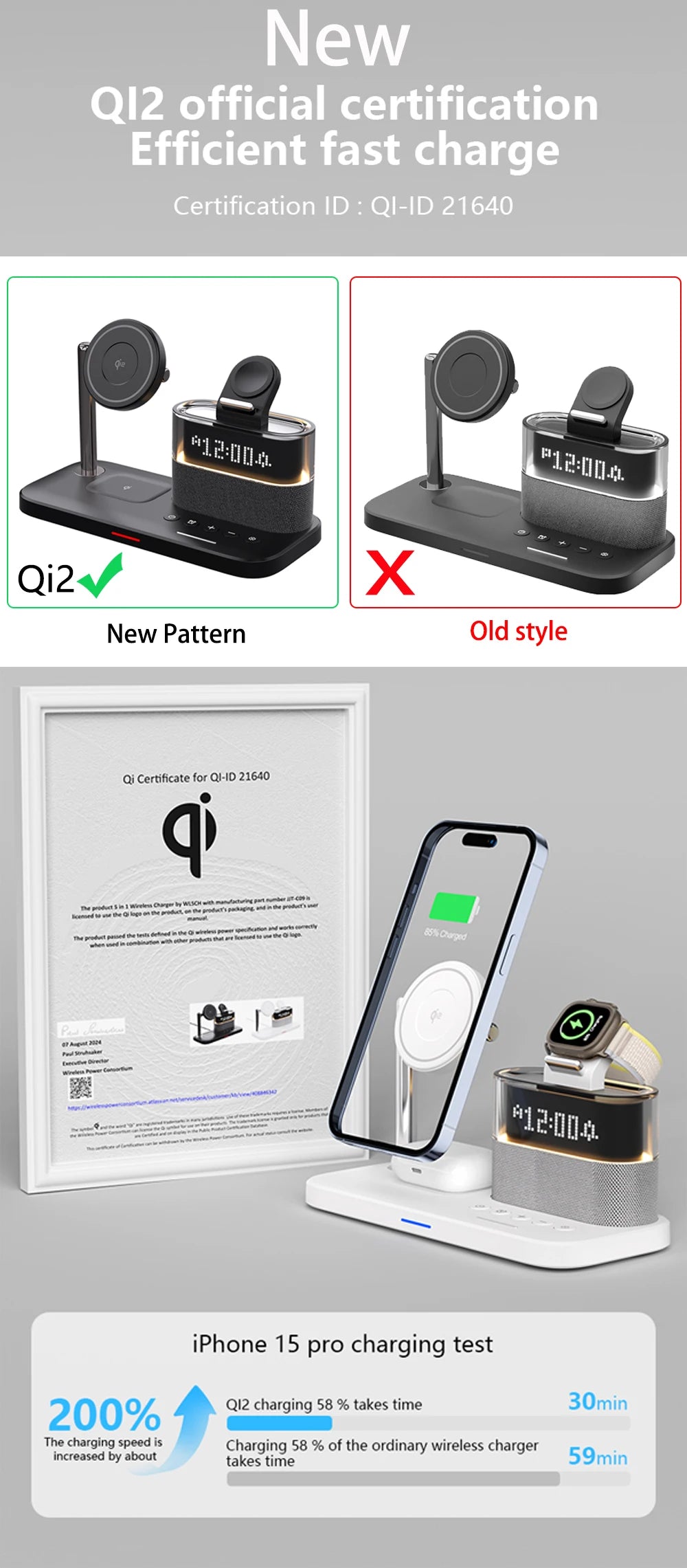 Tidesmit 3-in-1 Qi2 Wireless Charging Station for MagSafe Devices Tidesmit