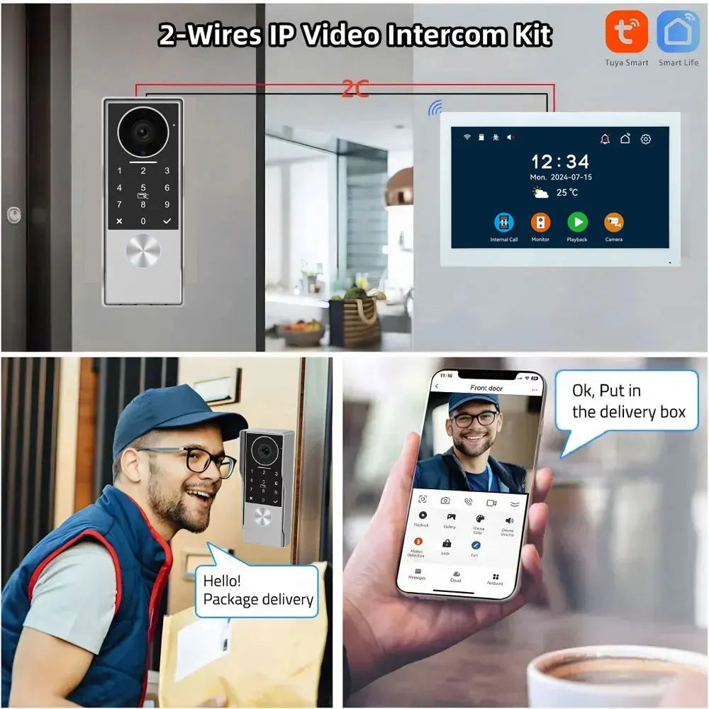 2-Wire TUYA Smart Video intercom doorbell 1080P Waterproof Camera 5G Wifi 7/10inch Touch Screen Support Password Inductive Card