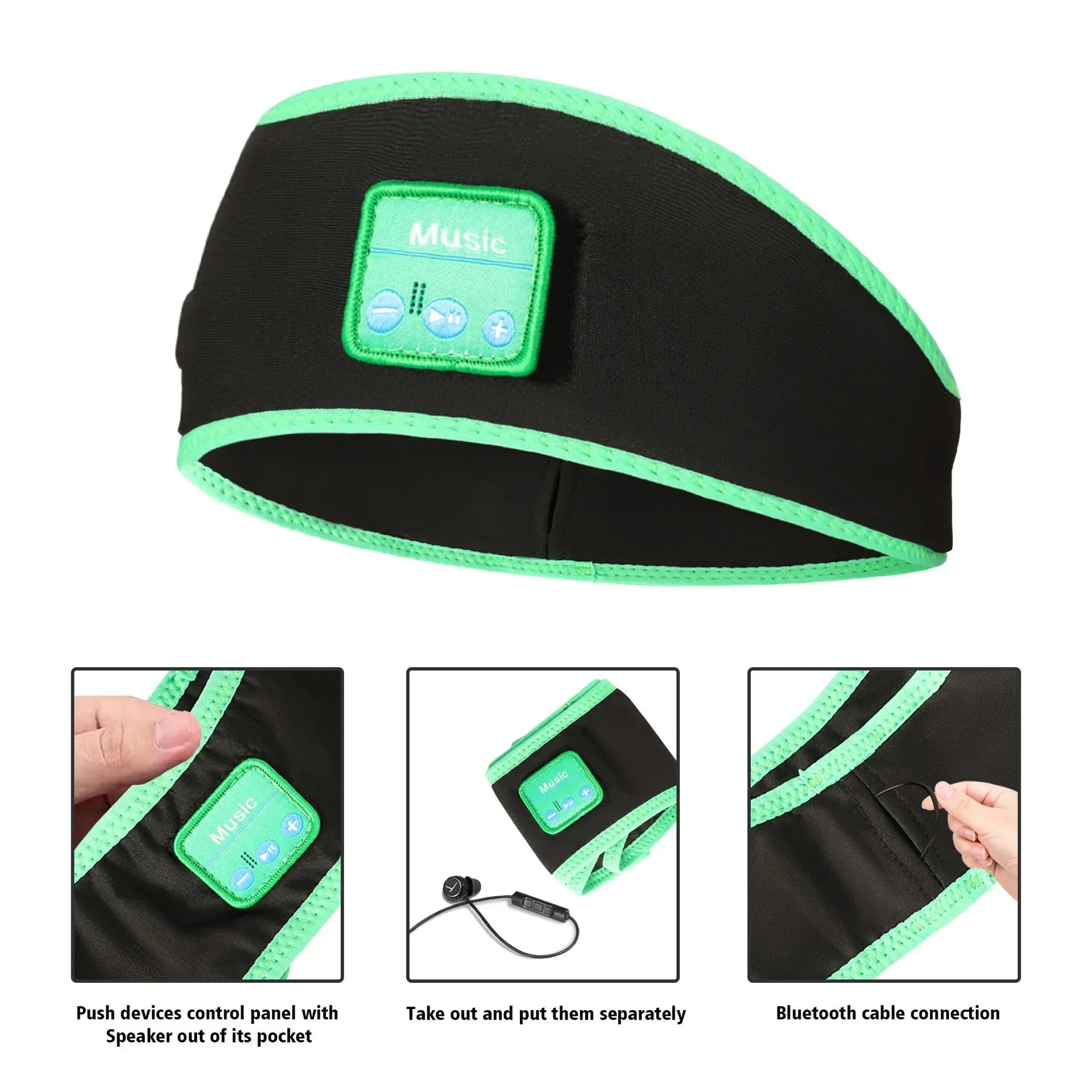 Sleep Headphones Bluetooth Headband Wireless Sport Mask by Tidesmit HYE green Tidesmit