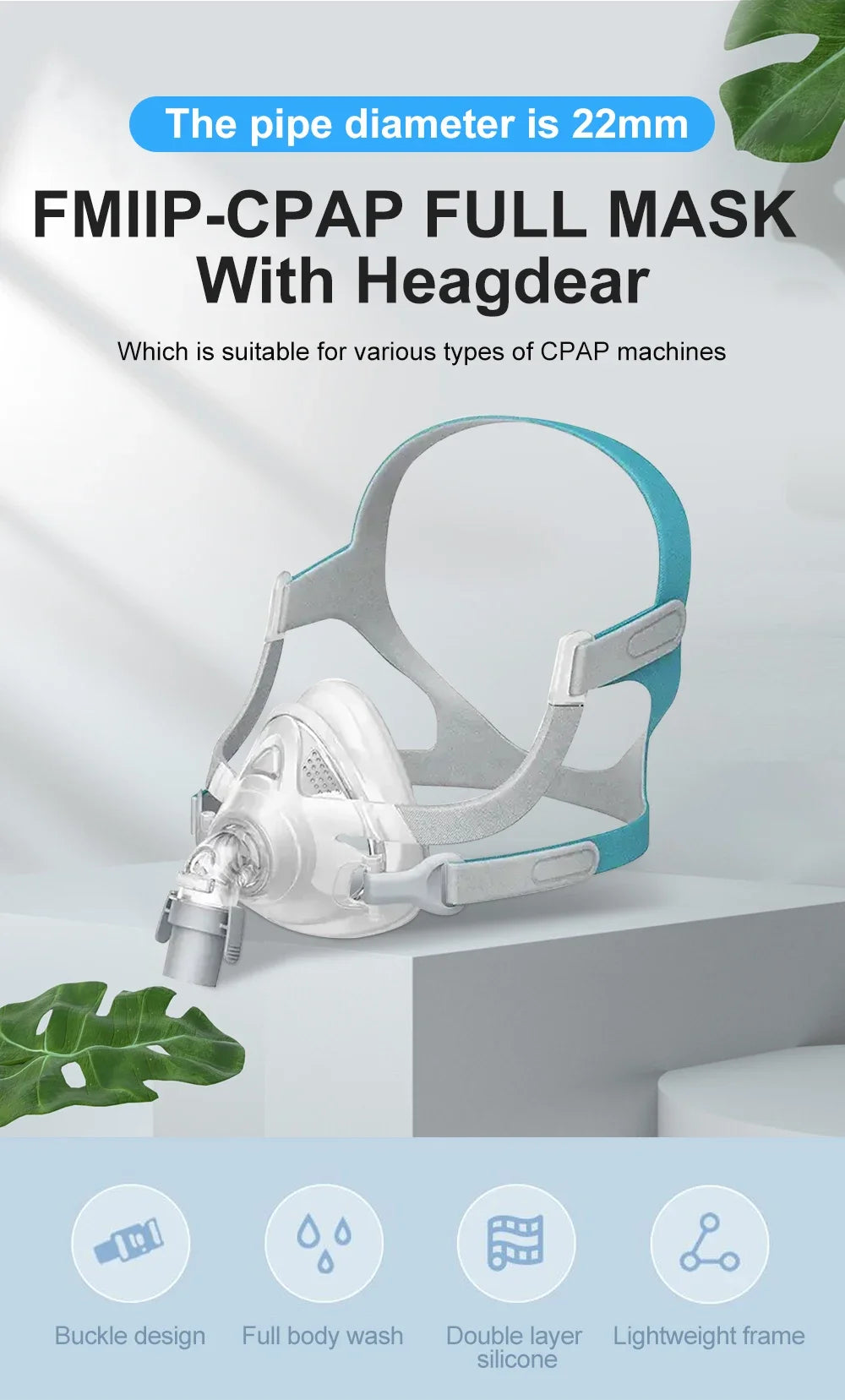 Resoxy CPAP Full Face Mask Use for Anti Snoring Sleep Apnea Sleep with 22mm Tube Inner Diameter Auto CPAP APAP BIPAP Machine