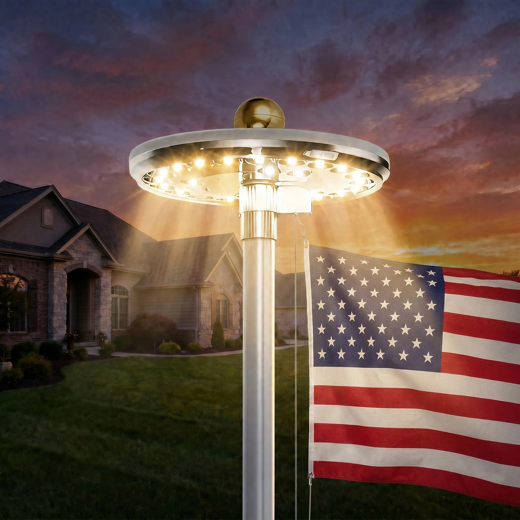 Solar LED Flagpole Light IP65 Waterproof Auto On Off Solar Powered Umbrella Landscape Lamp Energy Saving Portable Camping Light Outdoor Decor for Tent Patio Garden Yard Lawn Path Street