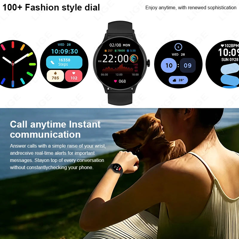 LIGE 1.26" HD Smart Watch 24/7 Health Monitoring Bluetooth Call 123+ Sports Modes IP68 Waterproof Sleep Tracker for Android iOS