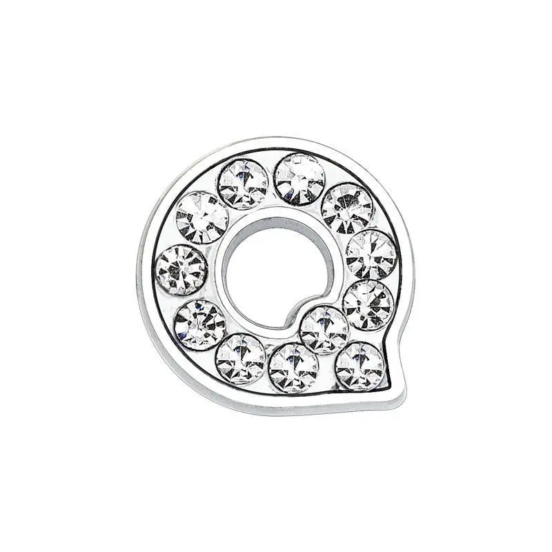 Silver rhinestone letter Q slide charm for 8mm pet collar, perfect for personalized DIY dog or cat name jewelry.