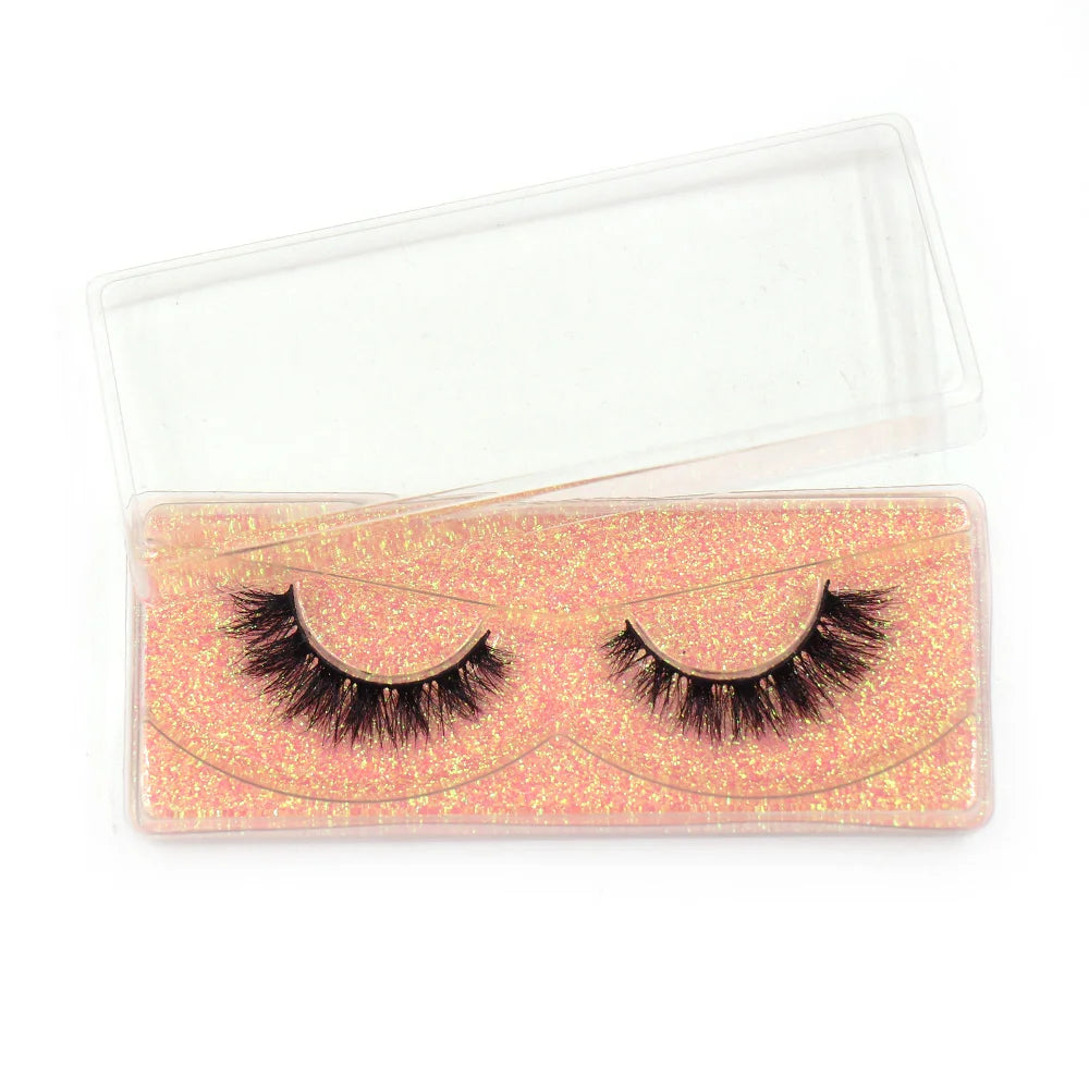 Tidesmit 12mm-15mm short natural 3D mink lashes fluffy wispy false eyelashes detail view for face makeup
