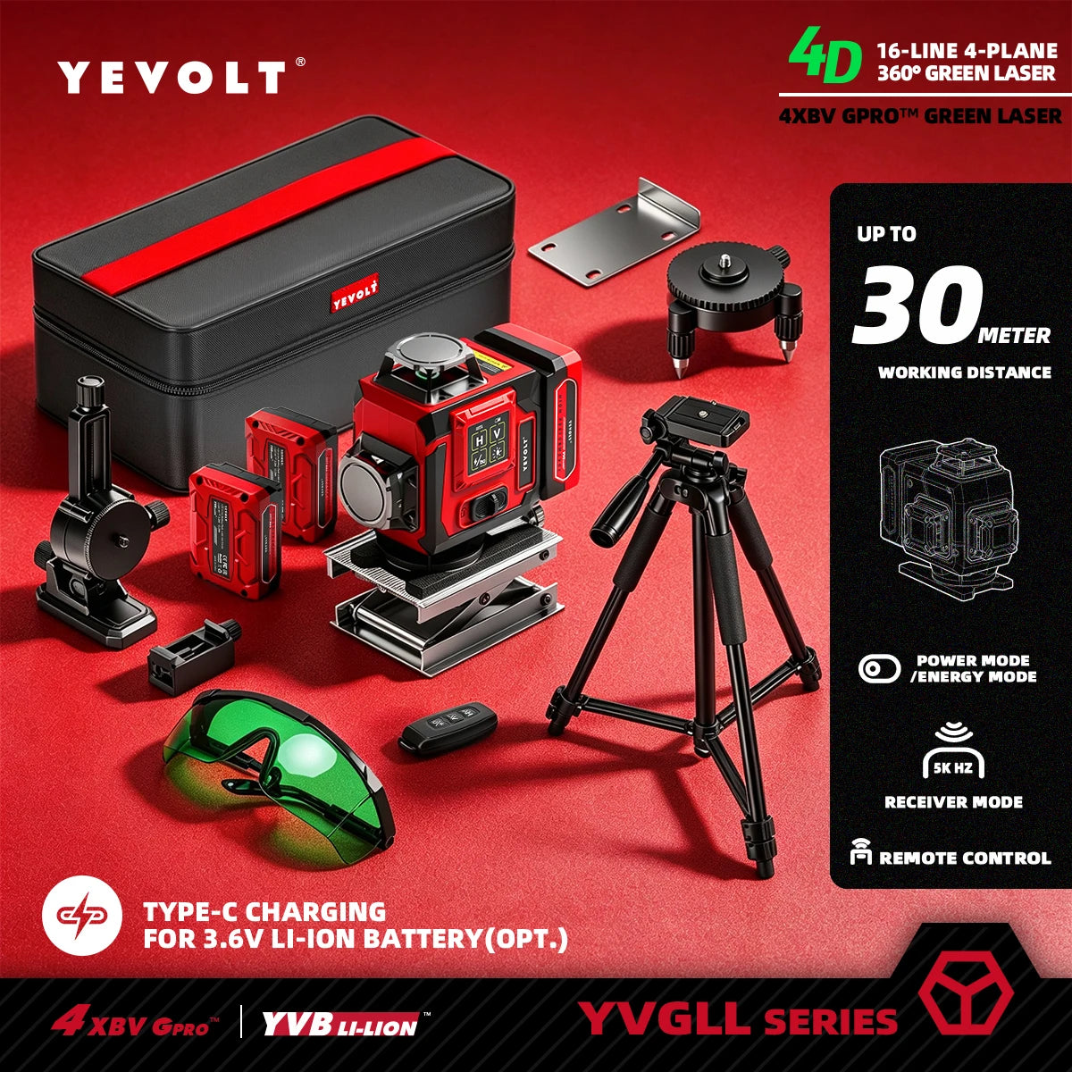 YEVOLT 4D 16 Line Green Laser Level 360 Horizontal Vertical Lines for Household DIY Ceiling Trim Wall Tile Cabinet Fitting Jobs