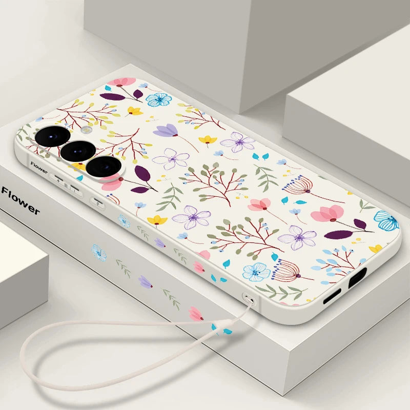 Floral Samsung Galaxy S25 Ultra Case | Slim Shock-Absorbing Cover A089 Beige-Lanyard Tidesmit