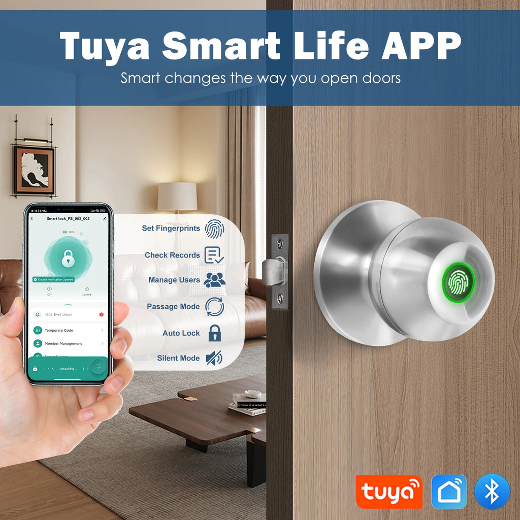 Tuya Smart Door Lock Fingerprint Biometric Spherical Lock Smart Home Devices Security Protection Automation Residential