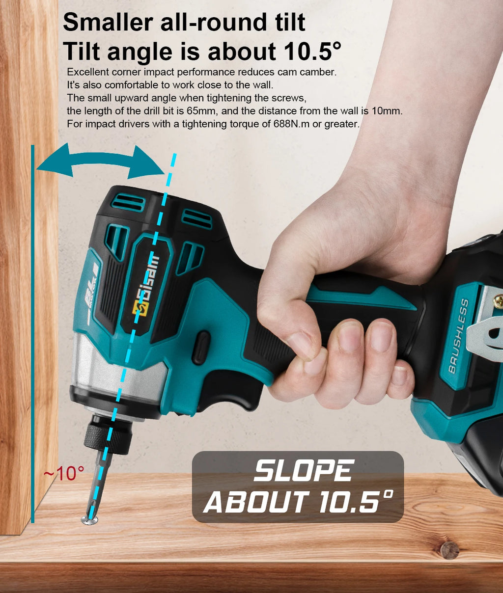 688N.m 1/4'' Brushless Electric Screwdriver Cordless Screwdriver Electric Drill Impact Driver Kit for Makita 18V Battery Pin