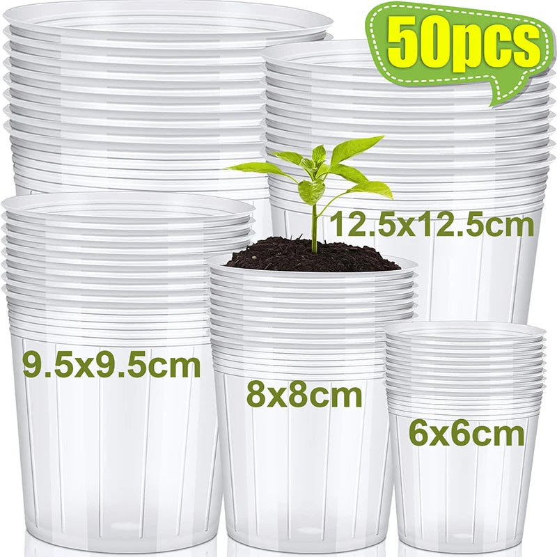 10/50Pcs Transparent Flowerpot Plant Nursery Pot Seedling Cup Gardening Transplantation Potted Flower Pot Planter Gardening Tool