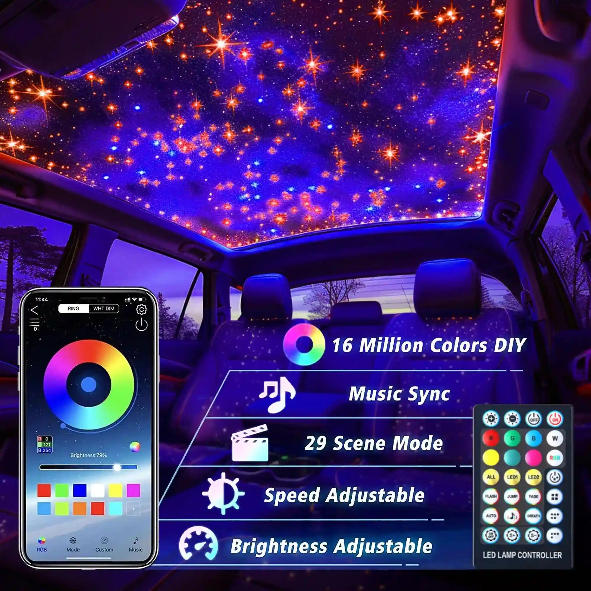 Fiber Optic Starry Sky Car Atmosphere Lamp - RGB LED Lighting Kit Tidesmit