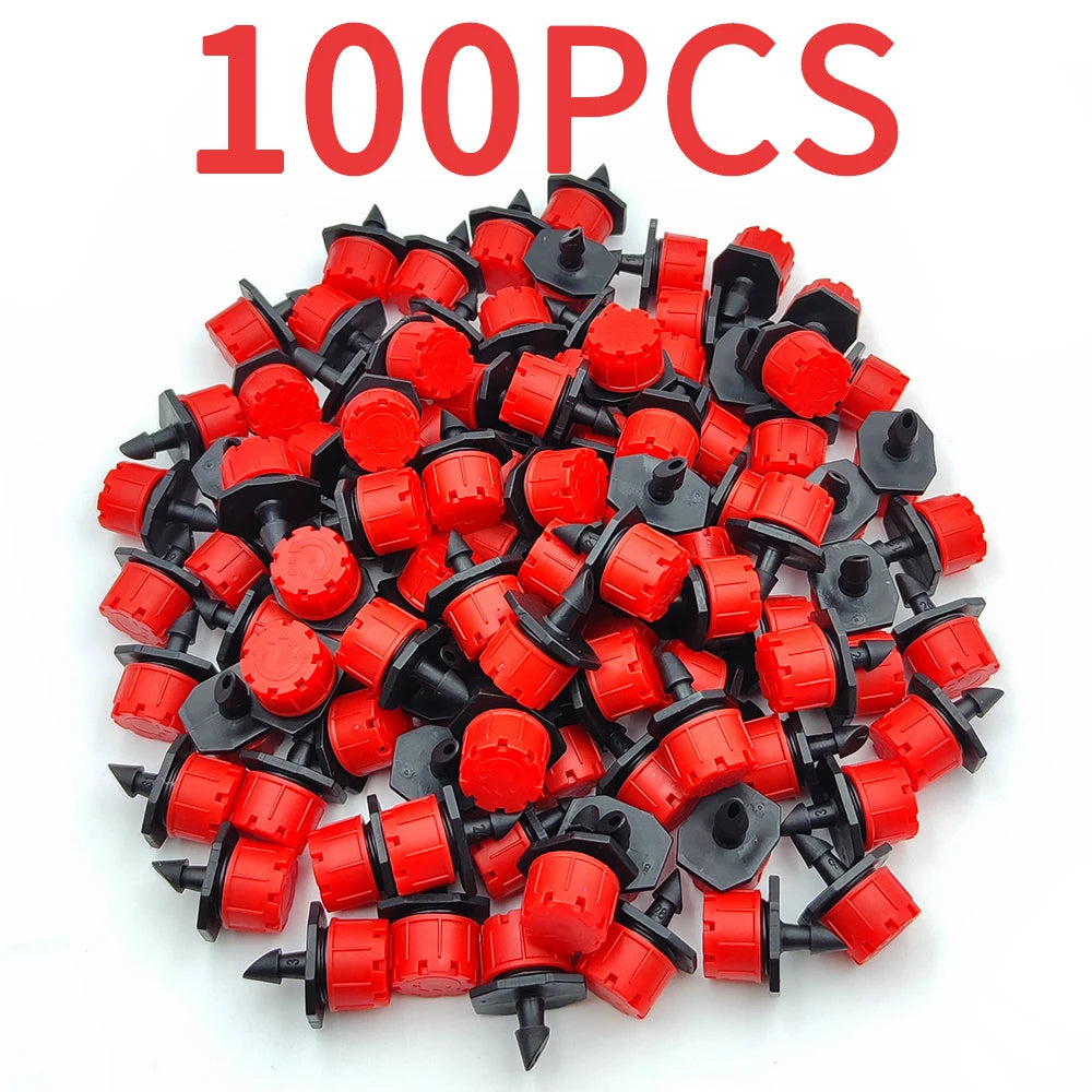 Micro drip irrigation drippers set, red heads with black bases, 100pcs