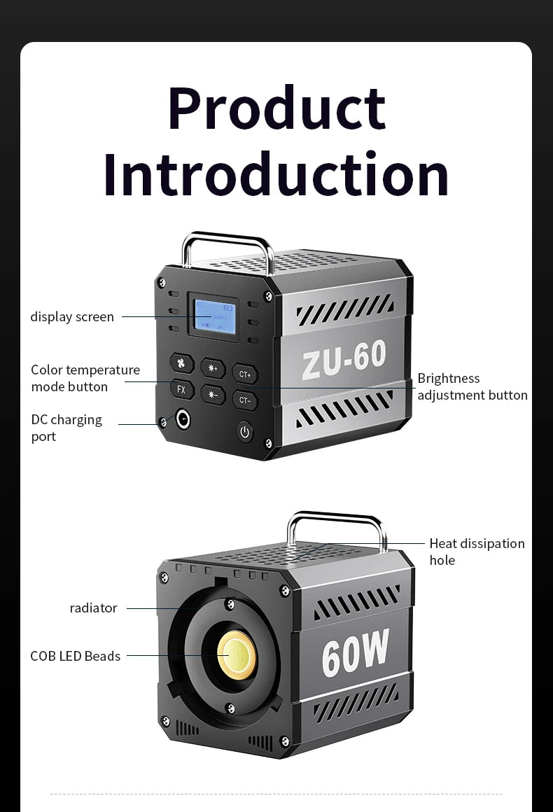 LED Video Light 60W-80W Bi-Color COB Studio Lamp for Content Creation Tidesmit