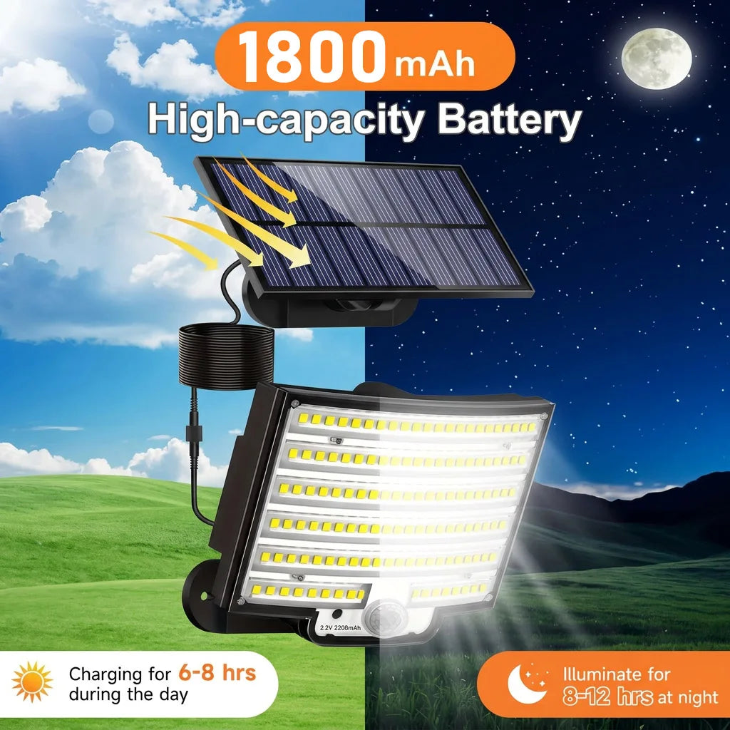 252LEDs Solar Lights Outdoor, IP65 Waterproof Solar Flood Lights with 16.4ft Cable, 3 Lighting Modes & Remote Control Motion Sensor Outdoor Light, LED Wall Lamp for Garden, Garage, Patio, Pathway